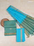 Teal Shade and Light Blue Pure Silk Dress Material With Zari Butta With and Bottom & Zari Dupatta