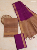 Brown Shade and Purple Pure Silk Dress Material With Zari Butta With and Bottom & Zari Dupatta