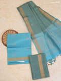 Light Blue and Pastel Blue Pure Silk Dress Material With Zari Butta With and Bottom & Zari Dupatta