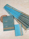 Pastel Blue and Cs Blue Pure Silk Dress Material With Zari Butta With and Bottom & Zari Dupatta