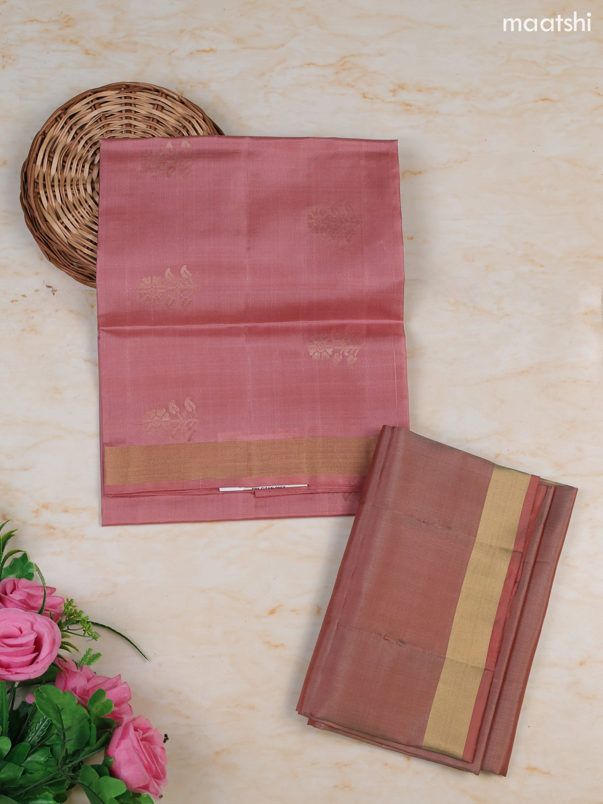 Mauve Pink and Grey Shade Pure Silk Dress Material With Zari Butta With and Bottom & Zari Dupatta