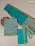 Teal Shade and Teal Green Pure Silk Dress Material With Zari Butta With and Bottom & Zari Dupatta