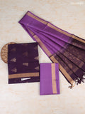 Purple and Lavender Pure Silk Dress Material With Zari Butta With and Bottom & Zari Dupatta