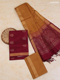 Maroon and Mustard Pure Silk Dress Material With Zari Butta With and Bottom & Zari Dupatta
