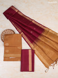 Dark Mustard and Maroon Pure Silk Dress Material With Zari Butta With and Bottom & Zari Dupatta