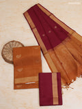 Dark Mustard and Maroon Pure Silk Dress Material With Zari Butta With and Bottom & Zari Dupatta