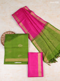 Fluorescent Green and Dark Pink Pure Silk Dress Material With Zari Butta With and Bottom & Zari Dupatta