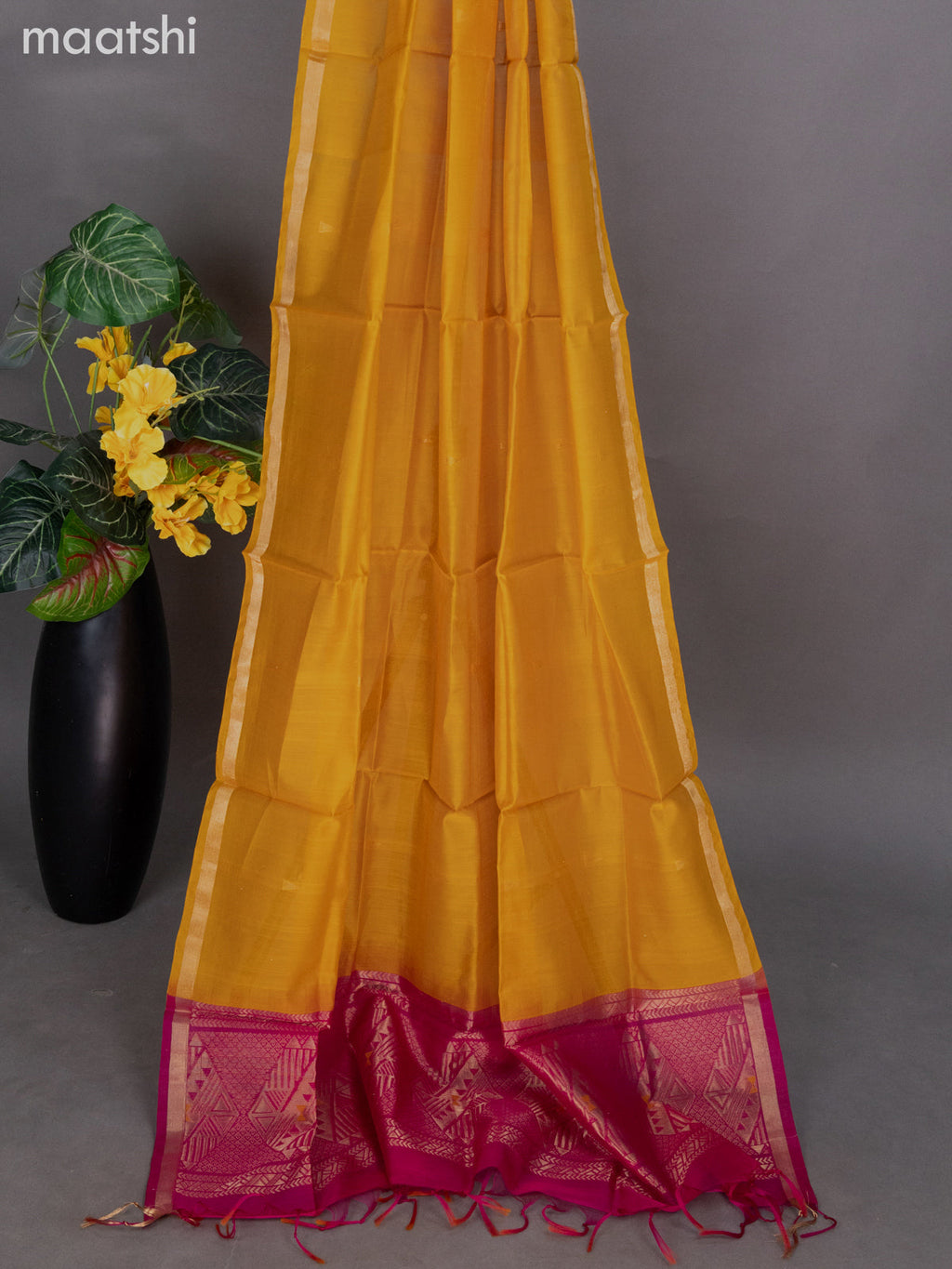Pink and Mango Yellow Silk Cotton Dress Material With Zari Buttas