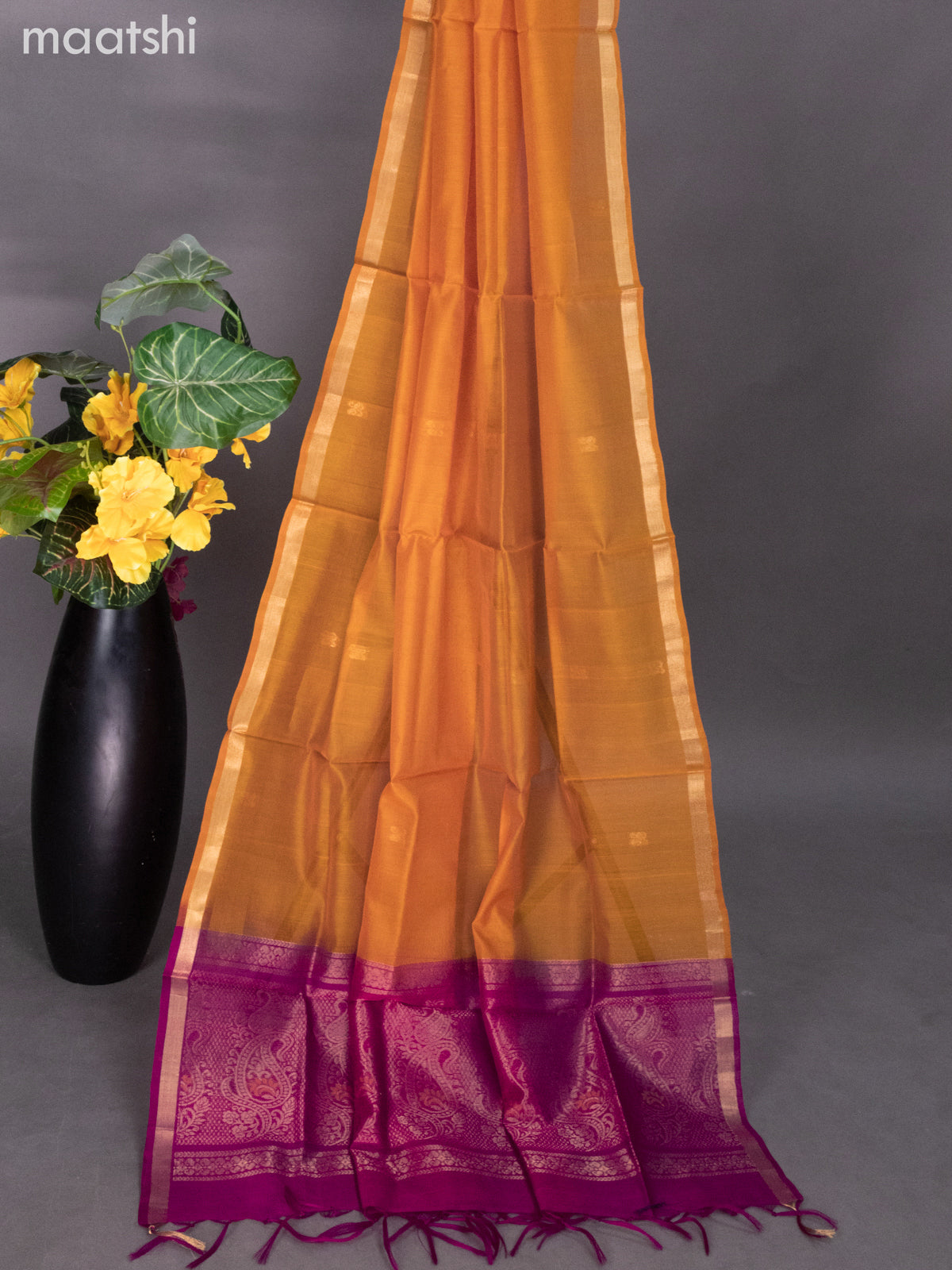 Pink and Orange Silk Cotton Dress Material With Zari Buttas