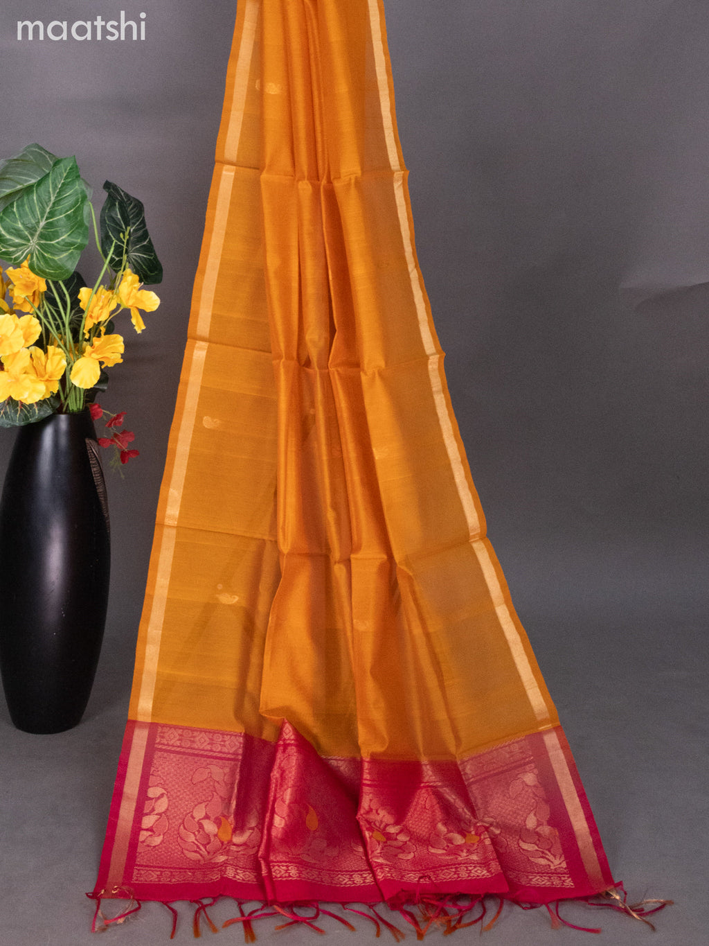 Pink and Orange Silk Cotton Dress Material With Zari Buttas