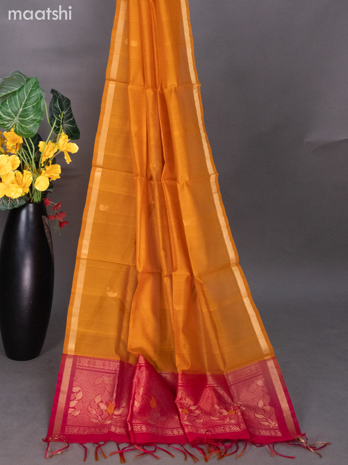 Pink and Orange Silk Cotton Dress Material With Zari Buttas