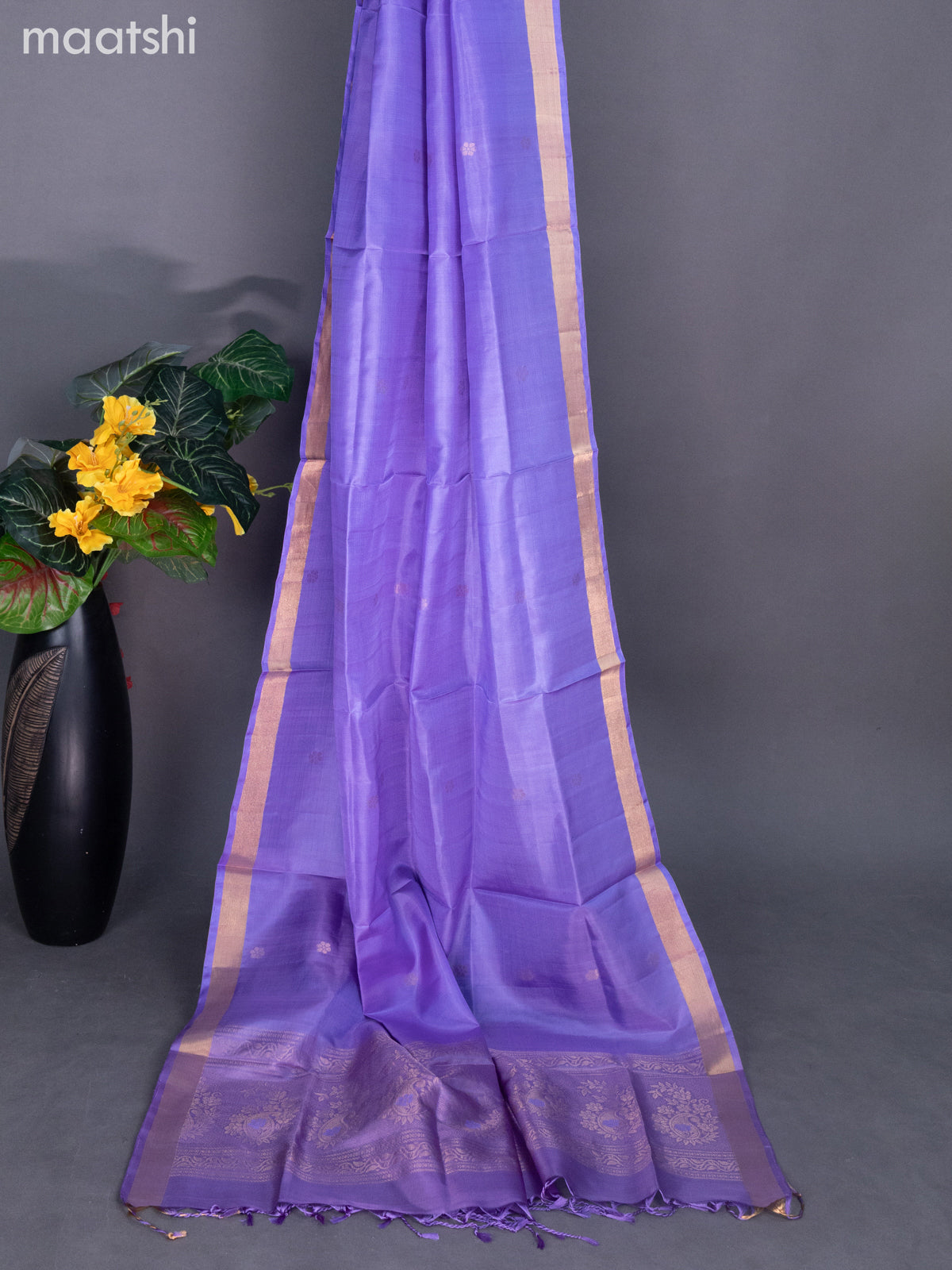 Pastel Purple and Lavender Pure Silk Dress Material With Zari Buttas