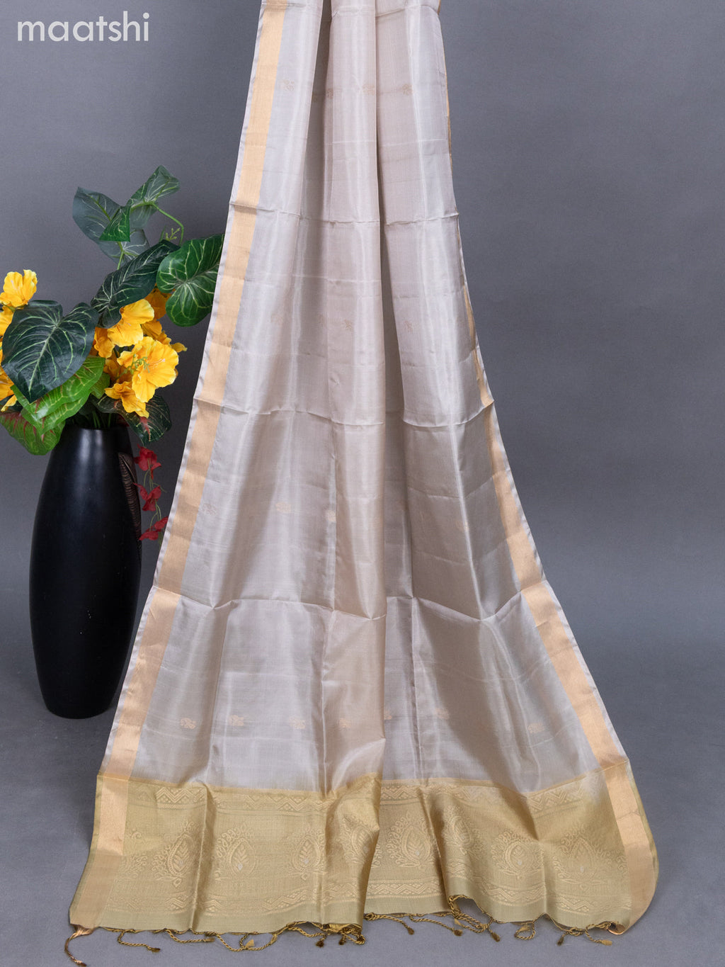 Elaichi Green and Beige Pure Silk Dress Material With Zari Buttas