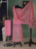 Peach Pink Munga Cotton Dress Material With Kantha Stitch Work Neck Pattern