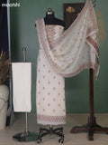 Off White Cotton Dress Material With Kantha Stitch Work Neck Pattern