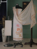 Off White Cotton Dress Material With Floral Embroidery Work Neck Pattern