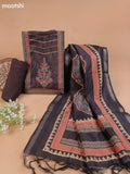 Brown and Beige Mul Chanderi Dress Material With Allover Prints Embroidery Work Neck Pattern