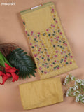 Yellow Munga Cotton Dress Material With Embroidery Work Neck Pattern