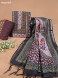 Wine and Mauve Pink Mul Chanderi Dress Material With Floral Prints Embroidery Work