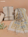 Beige Mul Chanderi Dress Material With Floral Prints Embroidery Work