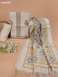 Beige Mul Chanderi Dress Material With Floral Prints French Knot Embroidery Work Neck Pattern