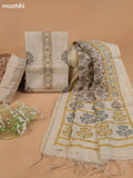 Beige Mul Chanderi Dress Material With Floral Prints French Knot Embroidery Work Neck Pattern