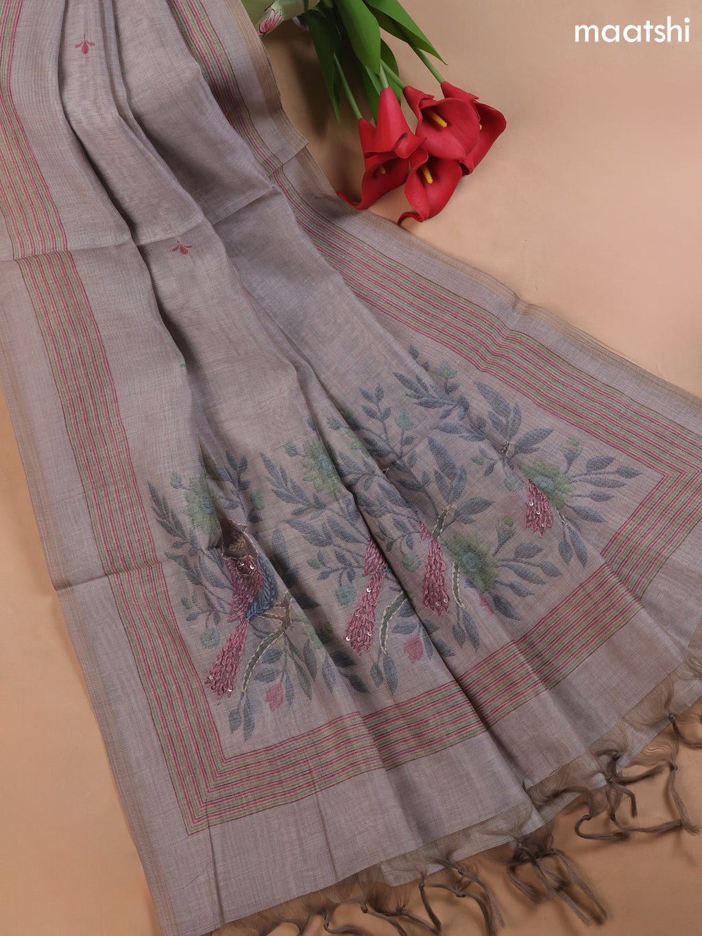 Pastel Purple Munga Cotton Dress Material With Embroidery Work Neck Pattern