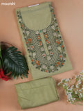 Pista Green Munga Cotton Dress Material With Embroidery Work Neck Pattern