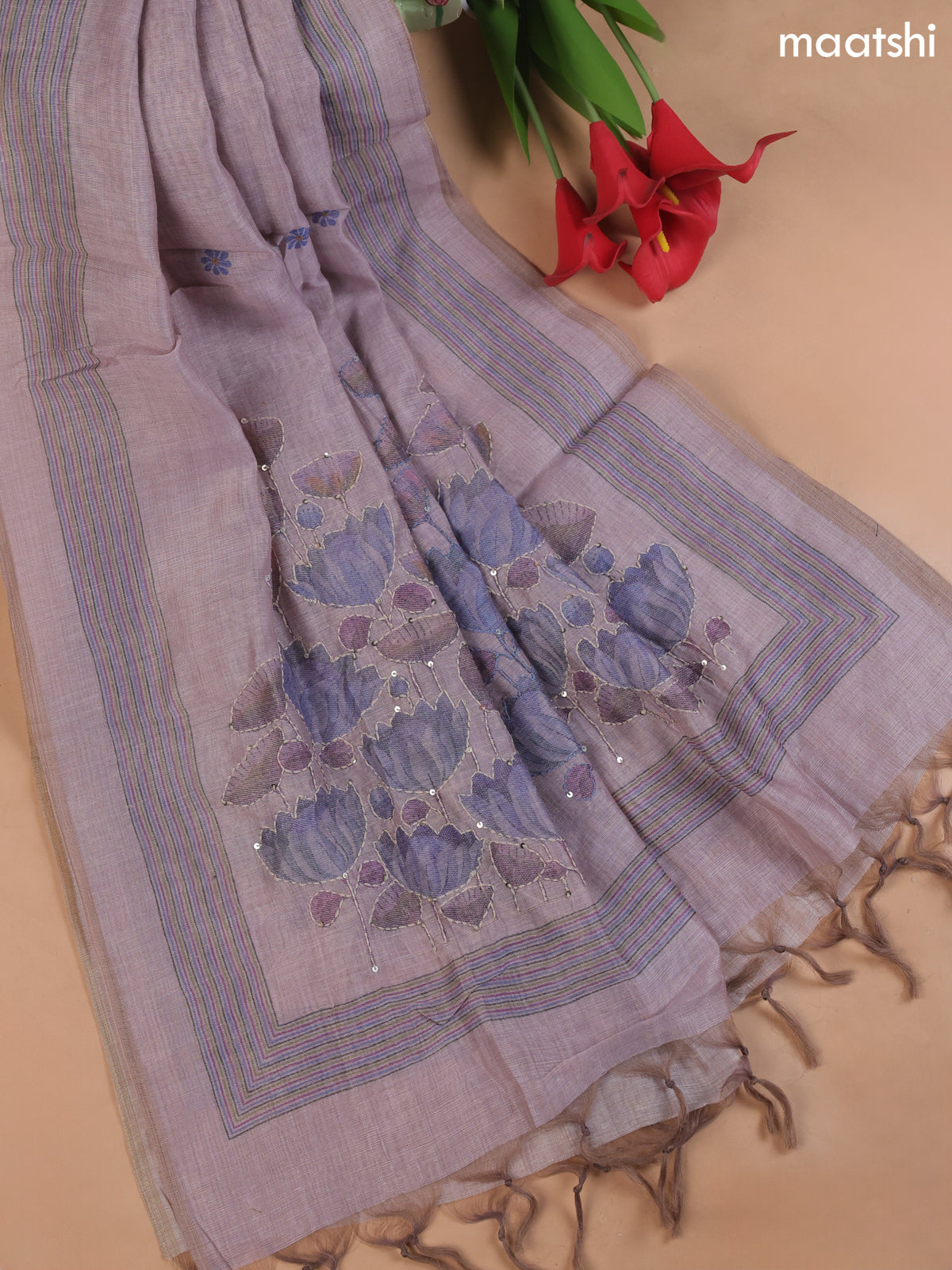 Pastel Pink Munga Cotton Dress Material With Embroidery Work Neck Pattern