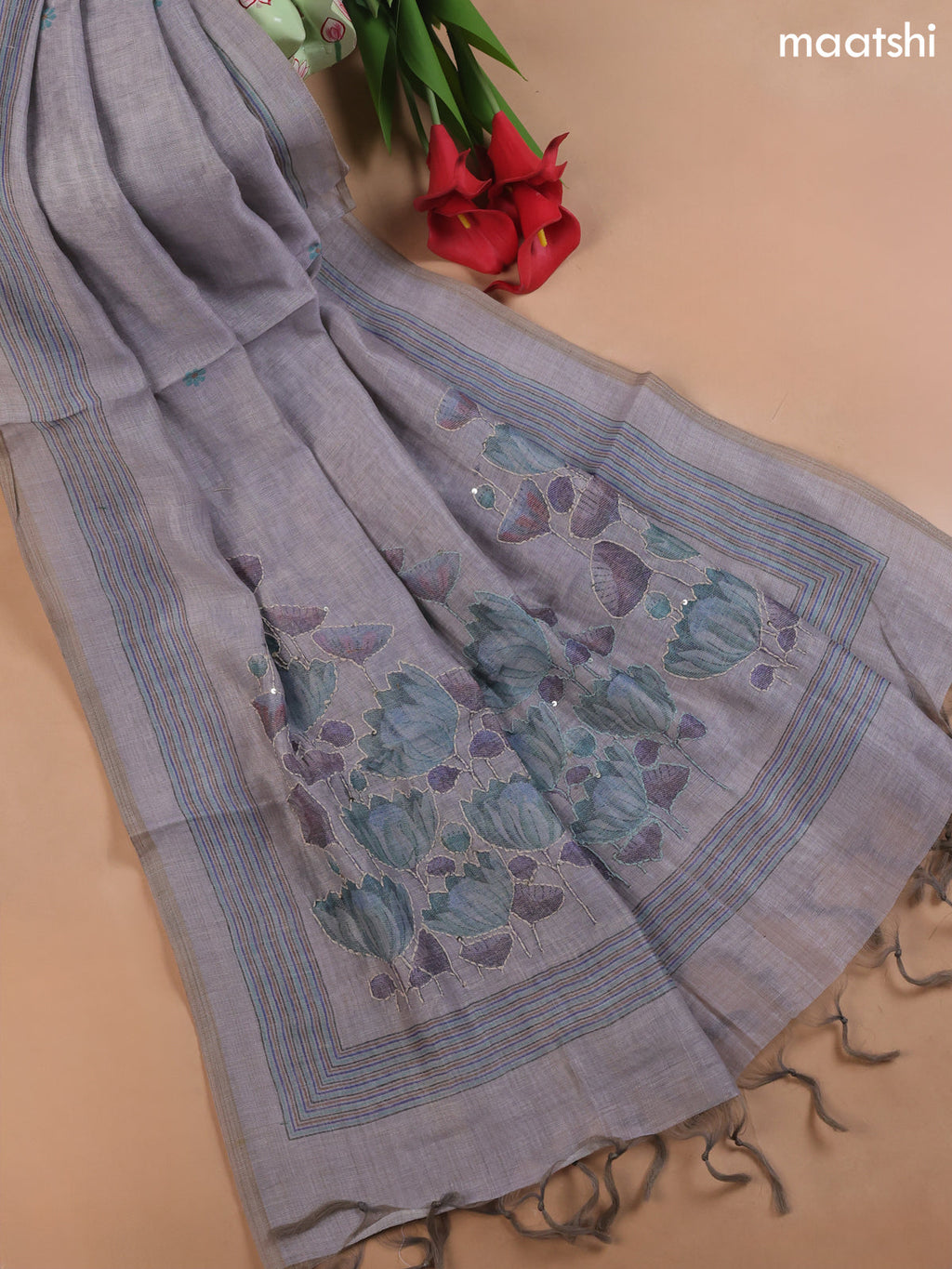 Pastel Purple Munga Cotton Dress Material With Embroidery Work Neck Pattern