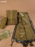 Mehndi Green Mul Chanderi Dress Material With French Knot Embroidery Work