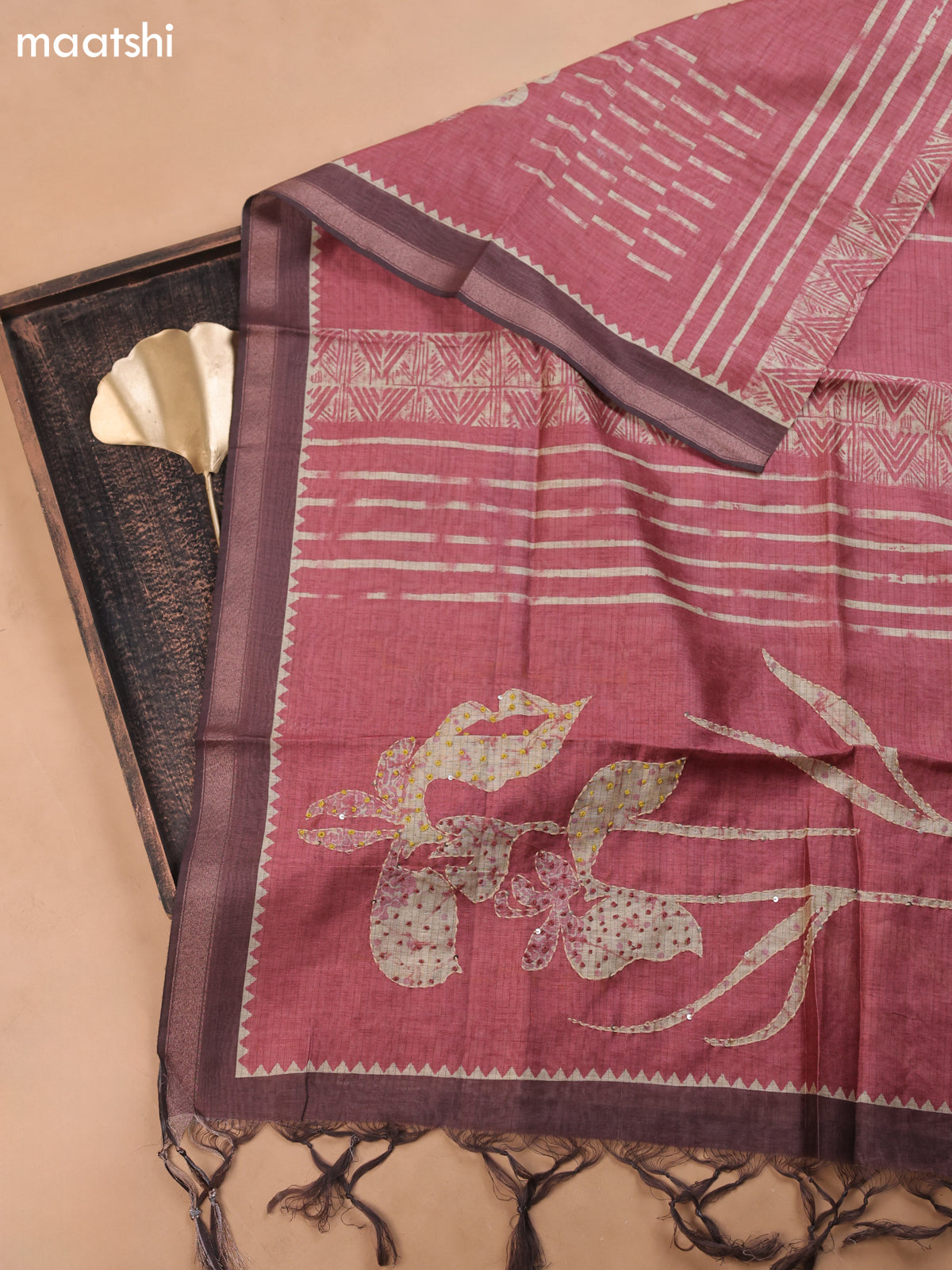 Dark Rust Mul Chanderi Dress Material With French Knot Embroidery Work
