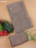 Grey Munga Cotton Dress Material With Embroidery Work Neck Pattern