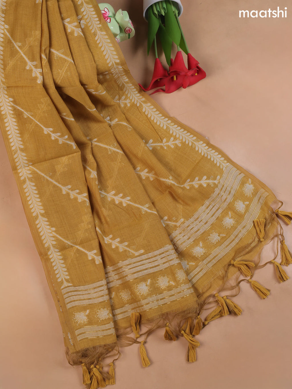 Yellow Munga Cotton Dress Material With Embroidery Work Neck Pattern