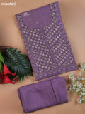 Lavender Munga Cotton Dress Material With Embroidery Work Neck Pattern