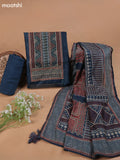 Peacock Blue Mul Chanderi Dress Material With Plain Body French Knot Embroidery Work Neck Pattern