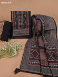 Black Mul Chanderi Dress Material With Plain Body French Knot Embroidery Work Neck Pattern