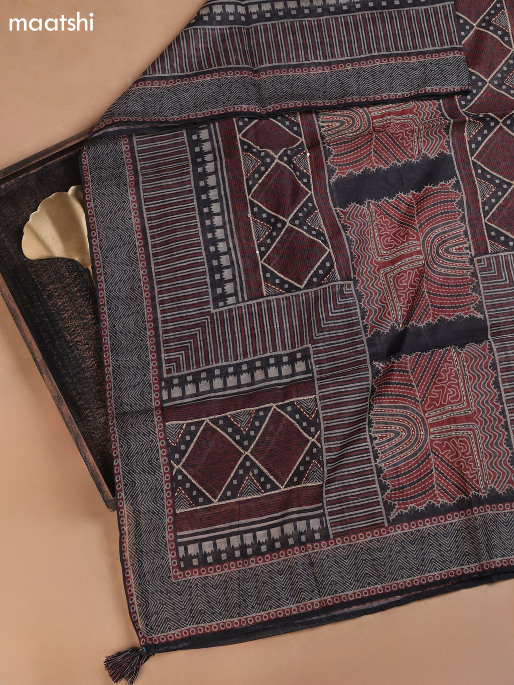 Black Mul Chanderi Dress Material With Plain Body French Knot Embroidery Work Neck Pattern