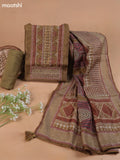 Elaichi Green Mul Chanderi Dress Material With Plain Body French Knot Embroidery Work Neck Pattern