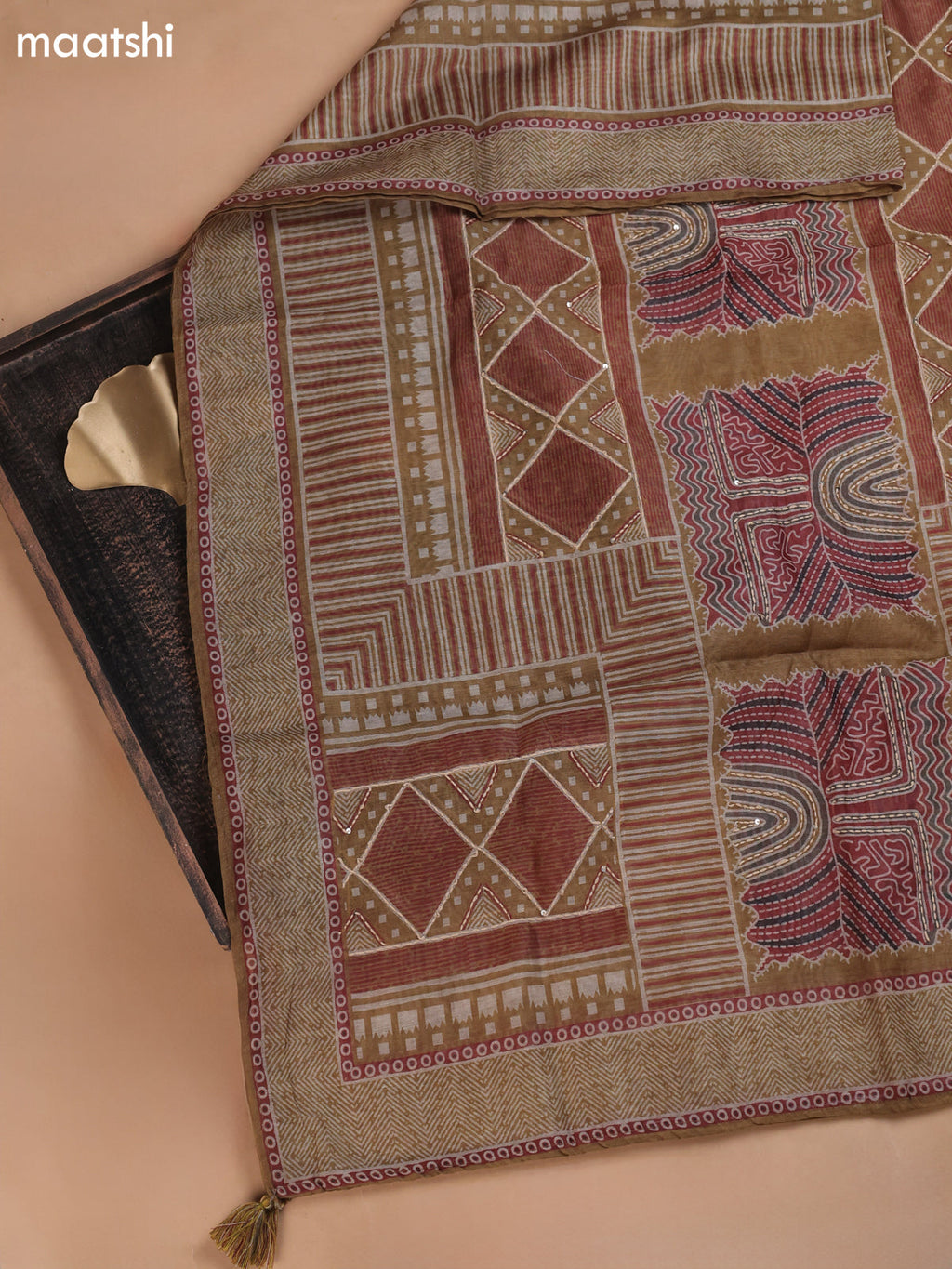 Elaichi Green Mul Chanderi Dress Material With Plain Body French Knot Embroidery Work Neck Pattern