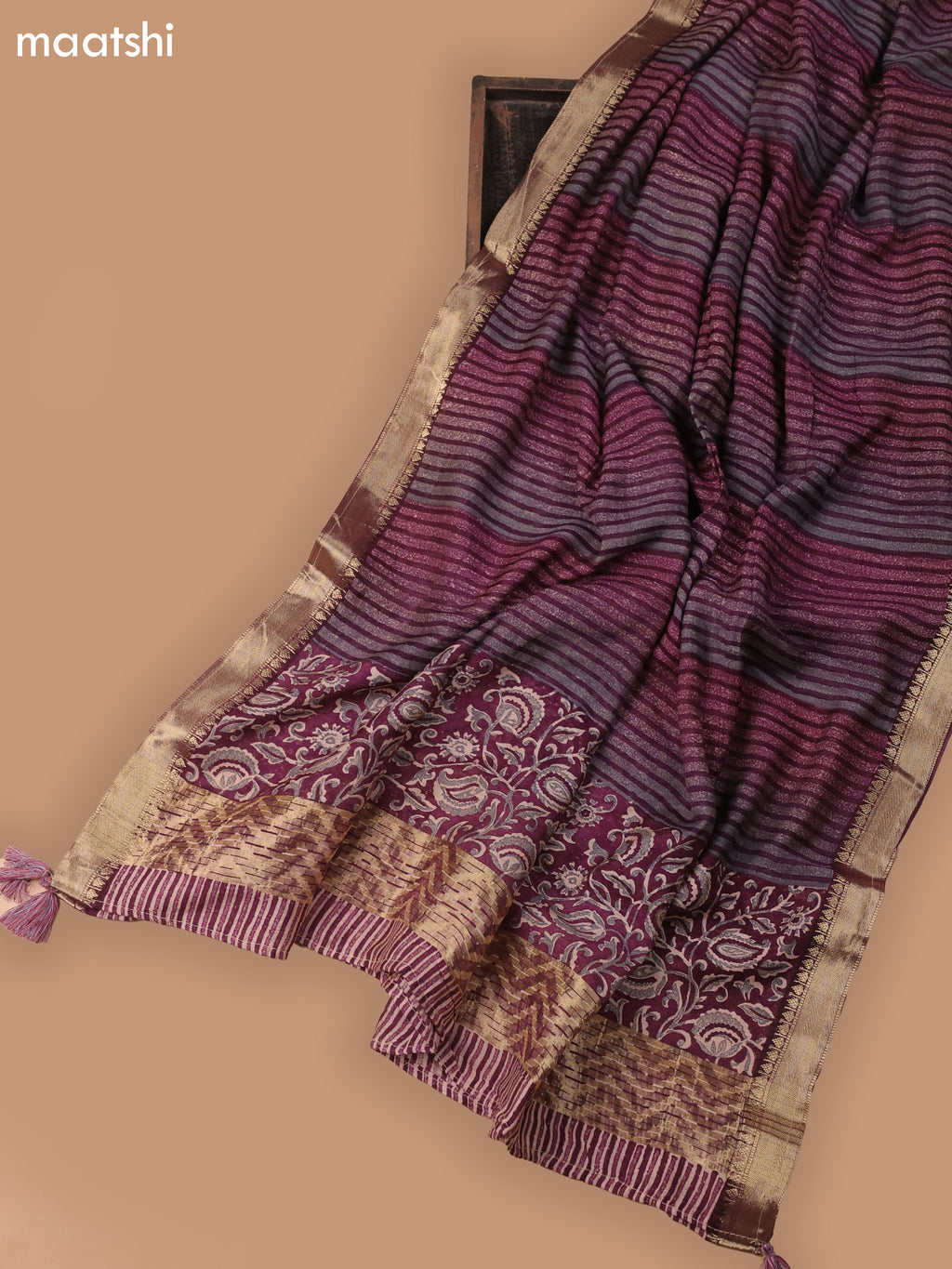 Wine and Beige Art Silk Dress Material With Allover Prints and Bottom & Dupatta