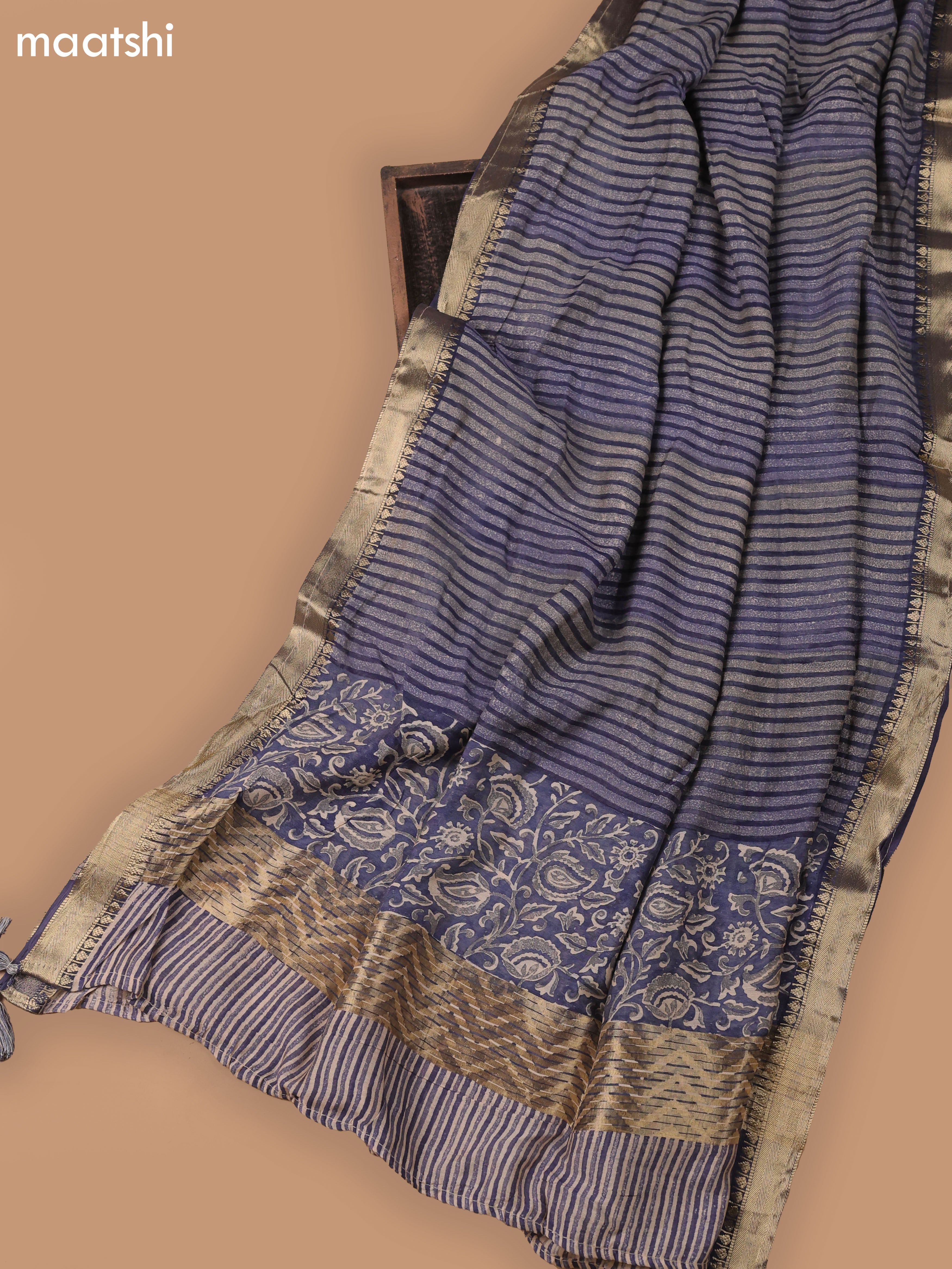 Blue and Beige Art Silk Dress Material With Allover Prints and Bottom & Dupatta
