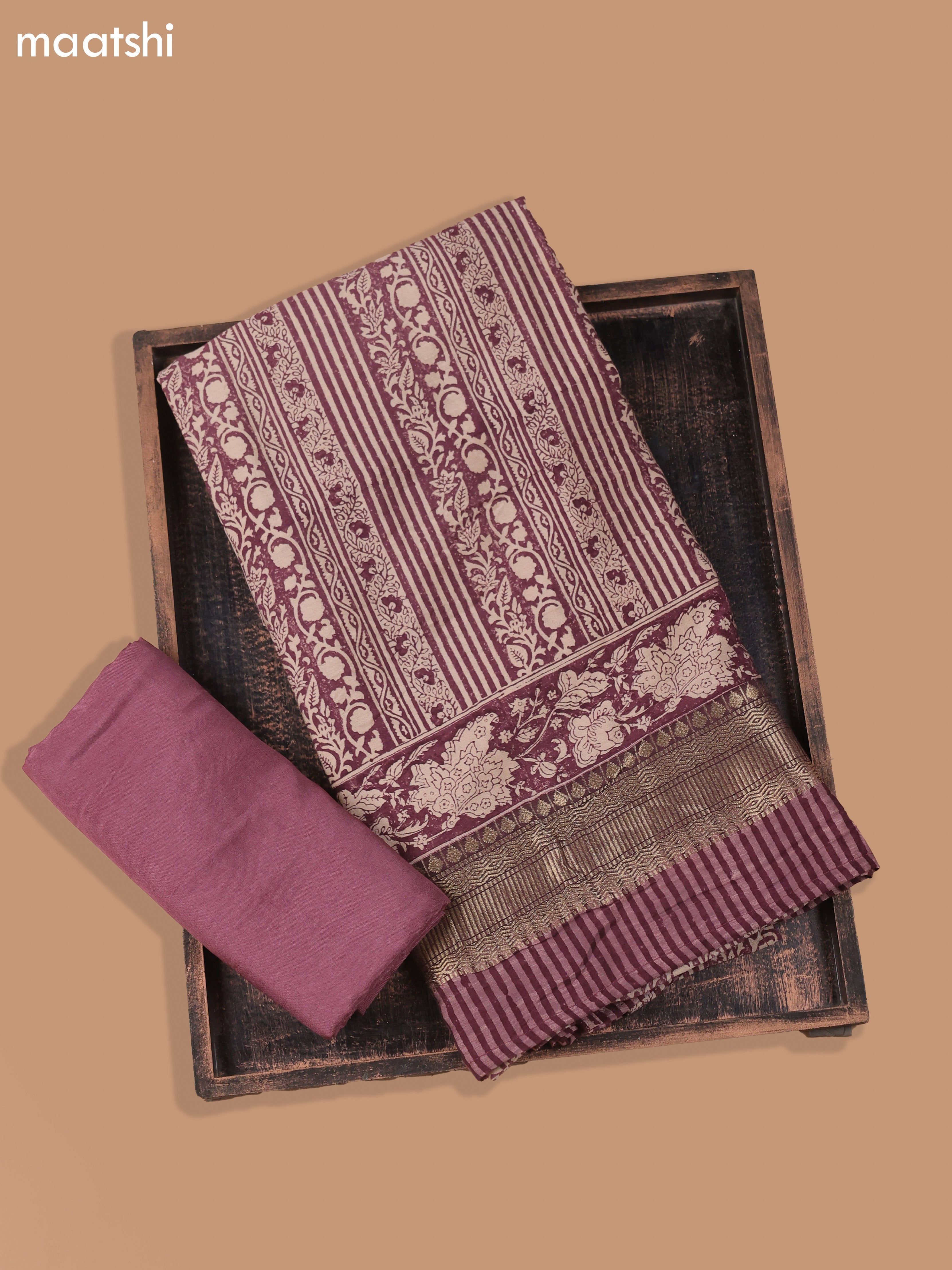 Maroon and Beige Art Silk Dress Material With Allover Prints and Bottom & Dupatta
