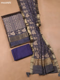 Navy Blue and Beige Art Silk Dress Material With Allover Prints and Bottom & Dupatta