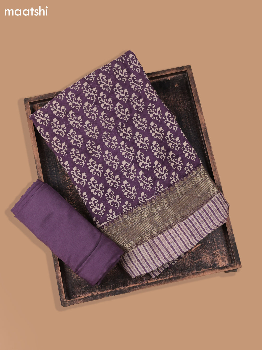 Purple and Beige Art Silk Dress Material With Allover Butta Prints and Bottom & Dupatta