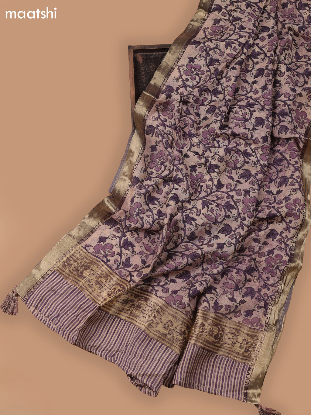 Purple and Beige Art Silk Dress Material With Allover Butta Prints and Bottom & Dupatta