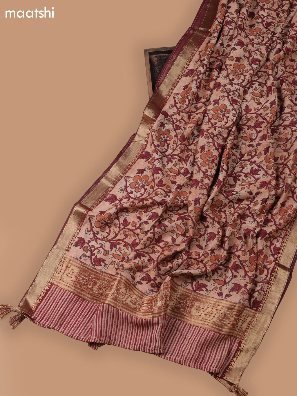 Red and Beige Art Silk Dress Material With Allover Butta Prints and Bottom & Dupatta