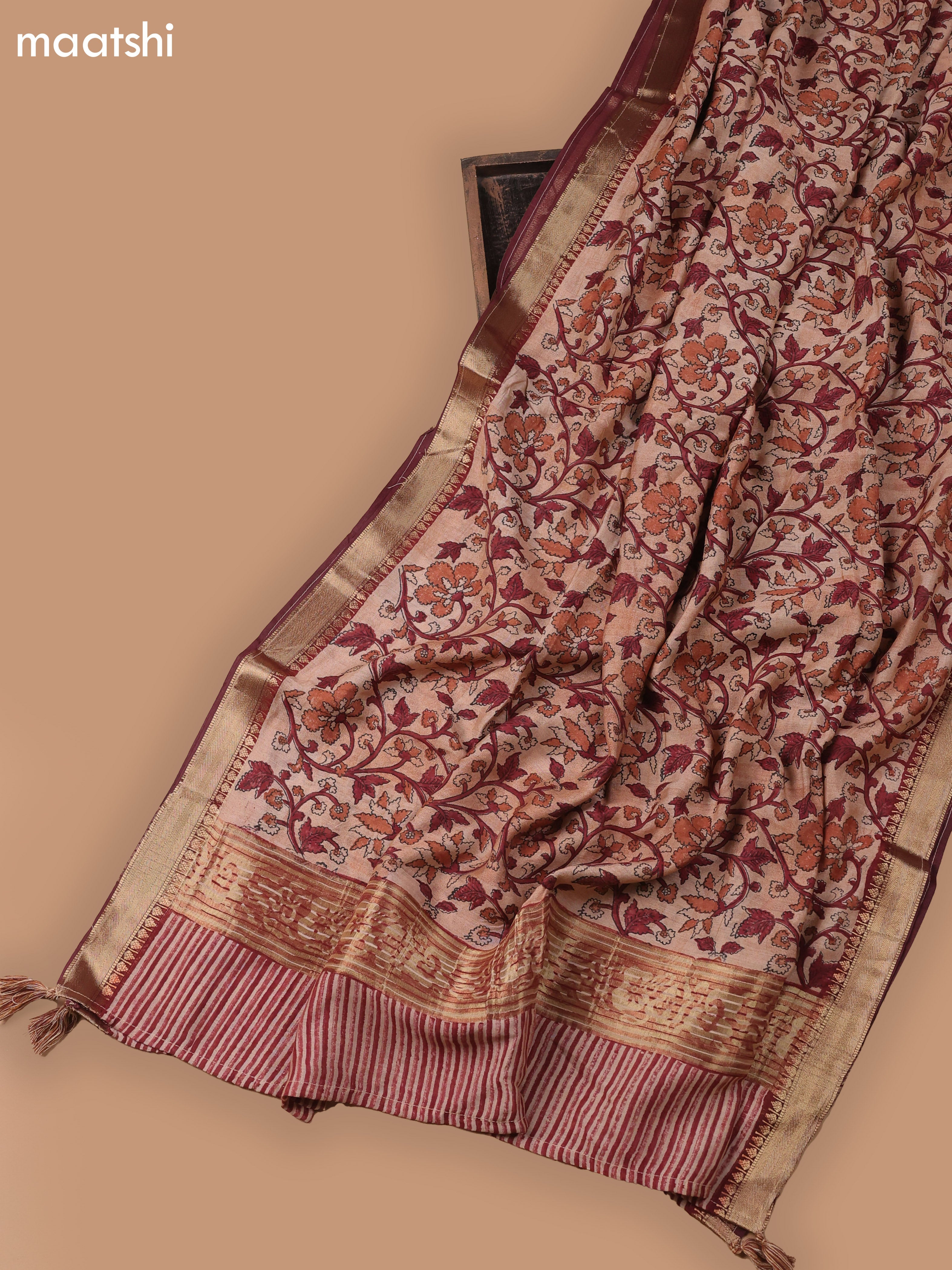 Red and Beige Art Silk Dress Material With Allover Butta Prints and Bottom & Dupatta