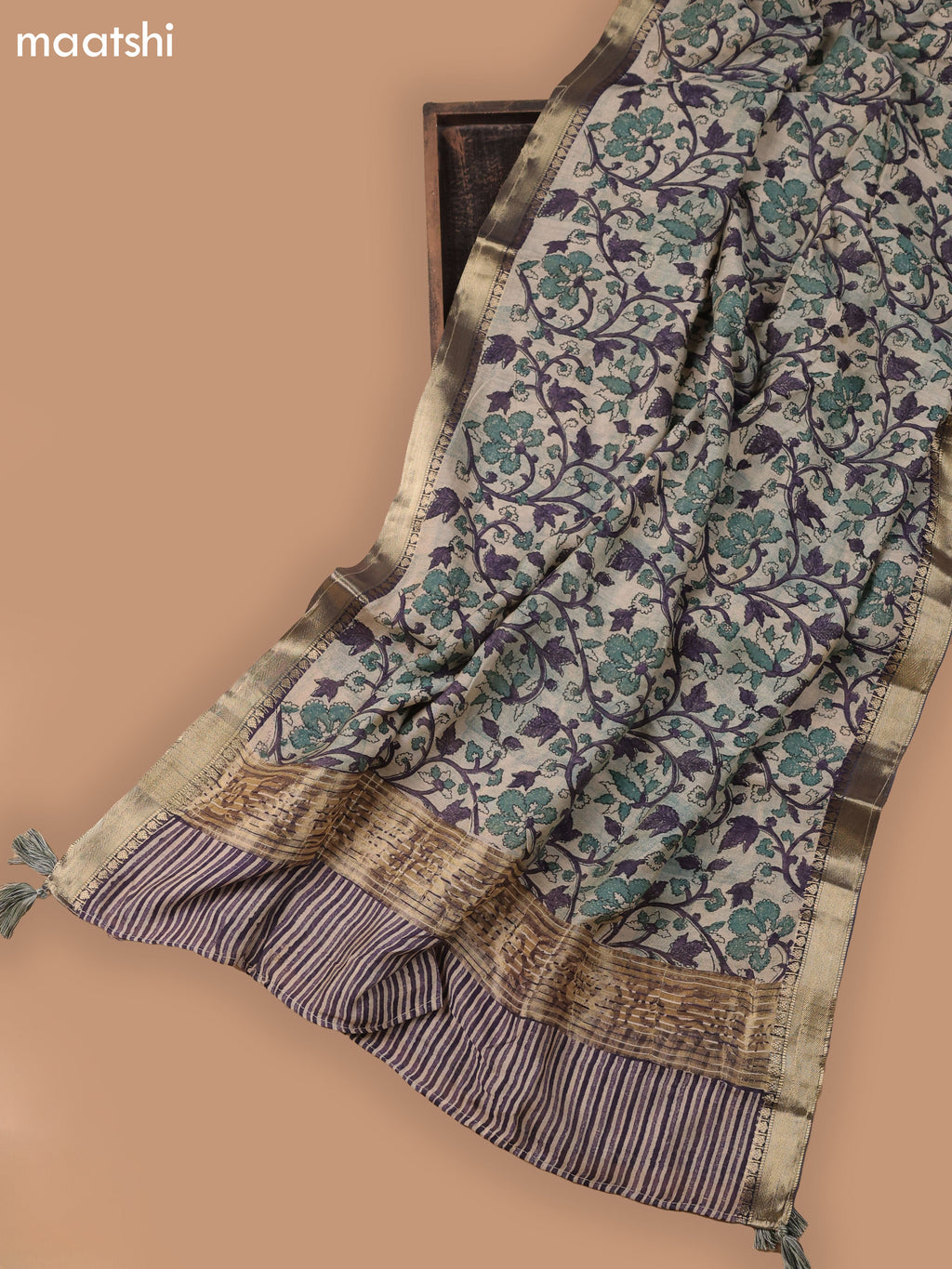 Navy Blue and Beige Art Silk Dress Material With Allover Butta Prints and Bottom & Dupatta