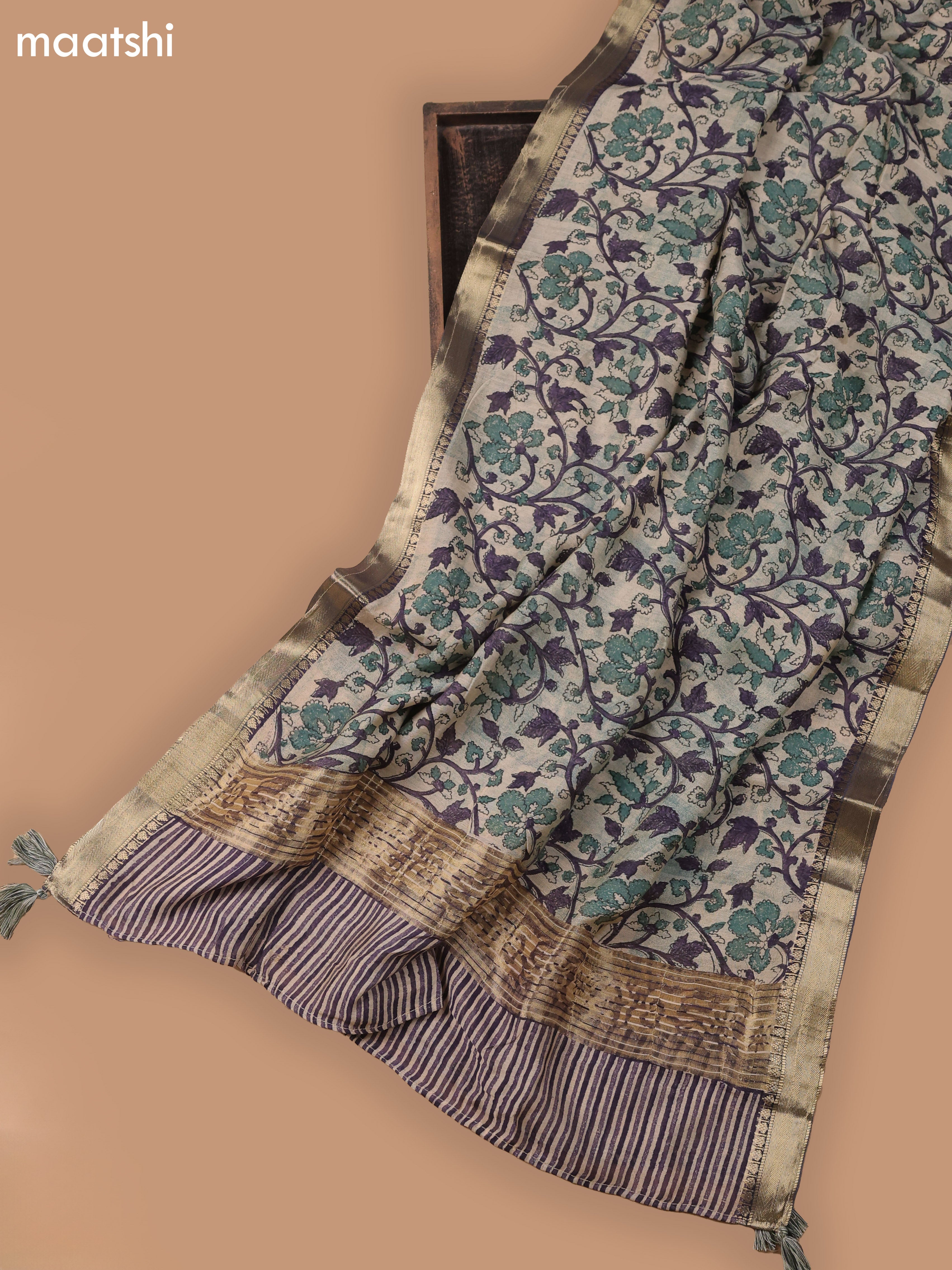 Navy Blue and Beige Art Silk Dress Material With Allover Butta Prints and Bottom & Dupatta